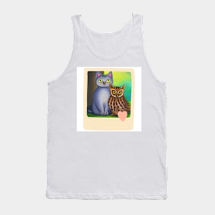 A Cat and An Owl Funny Pet Owner Love Frame Tank Top